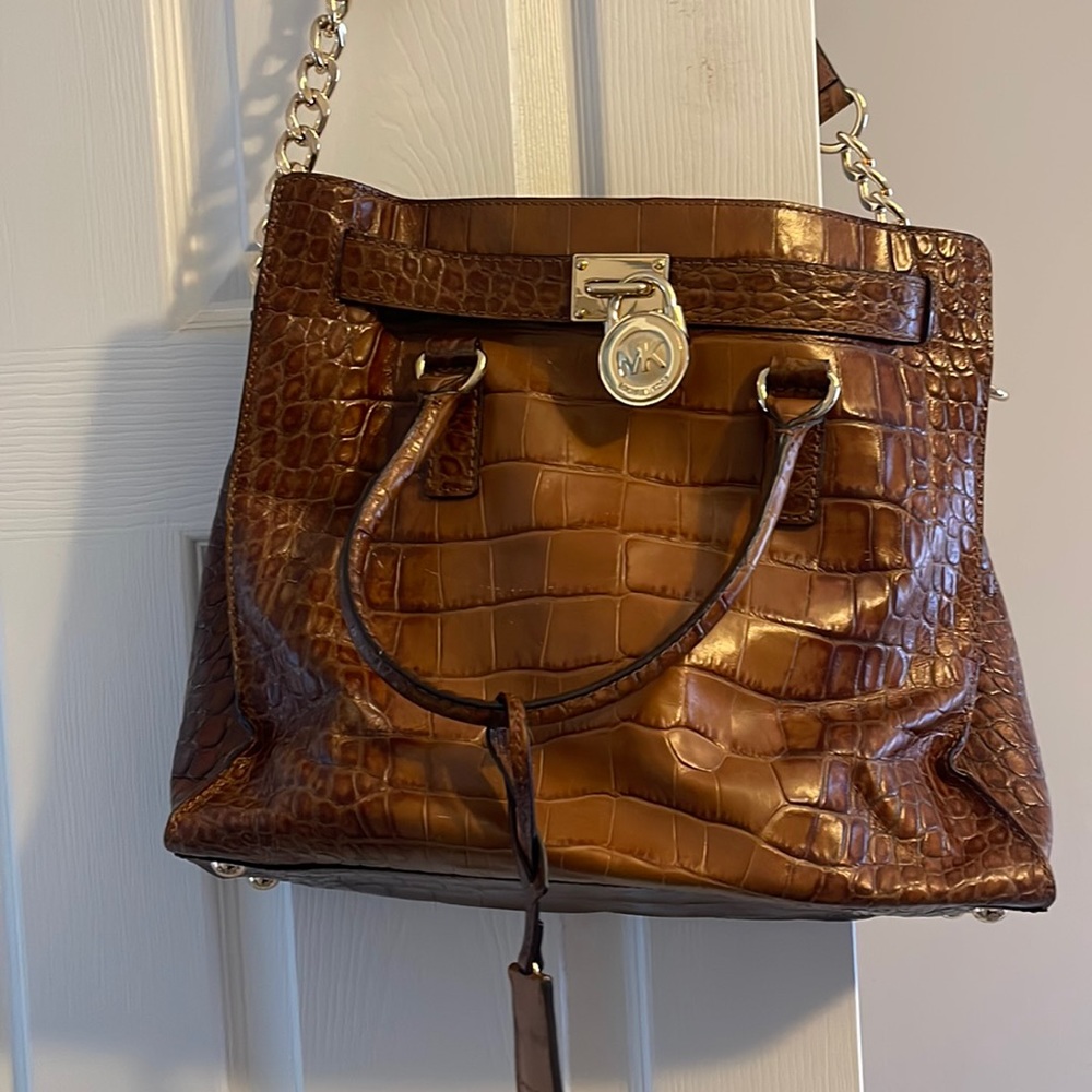 Beautiful brown crocodile Michael Kors large Hamilton. Authentic. Used like new